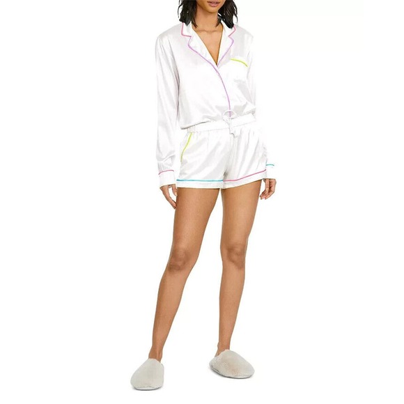 NWT GENERATION LOVE Kim Pajama Shorts Set in White Rainbow - Picture 2 of 16